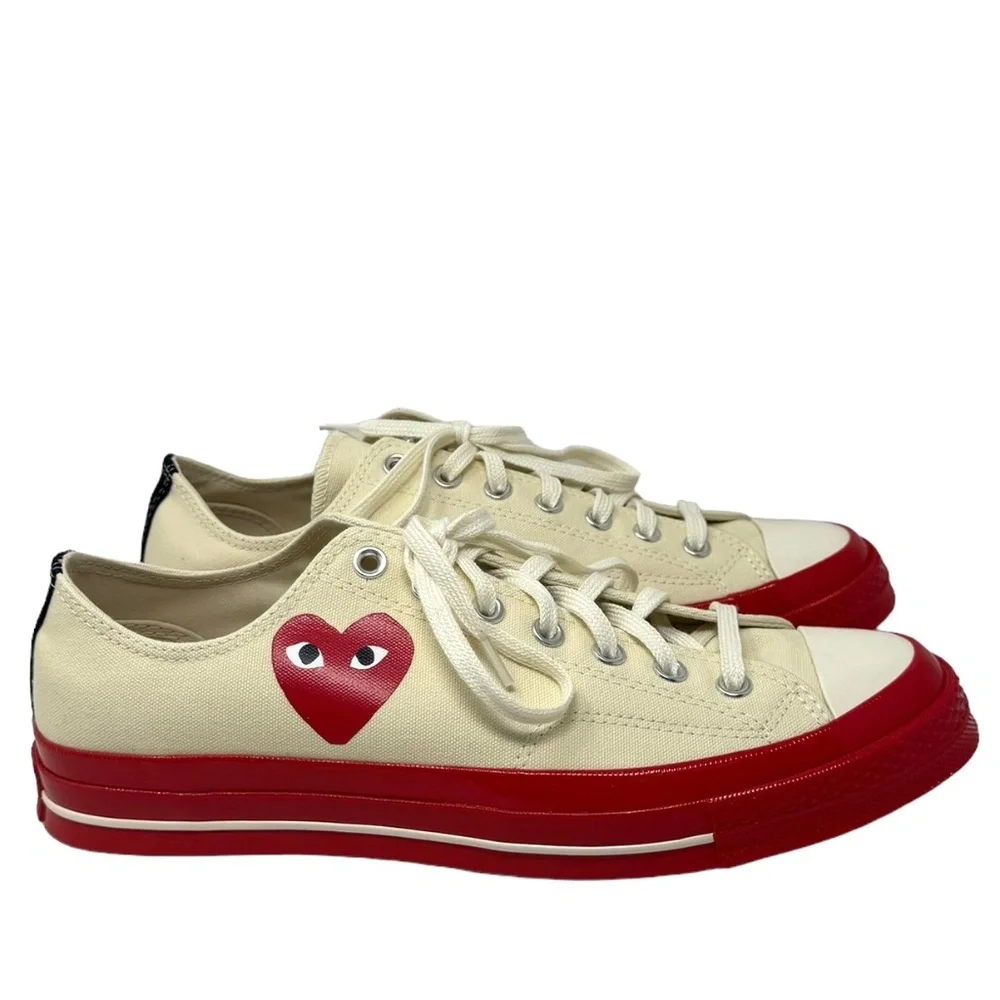 Converse Chuck 70 CDG Low Top Shoe Skate Women Sneakers Canvas Beige Red A01796C